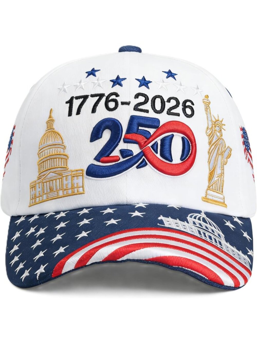 Patriotic American Flag Baseball Cap with Gold Embroidery & Stars Stripes Design